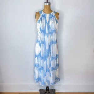 Douglas Hannant Chiffon Sleeveless Pleated Halter Dress in White Blue Size 8